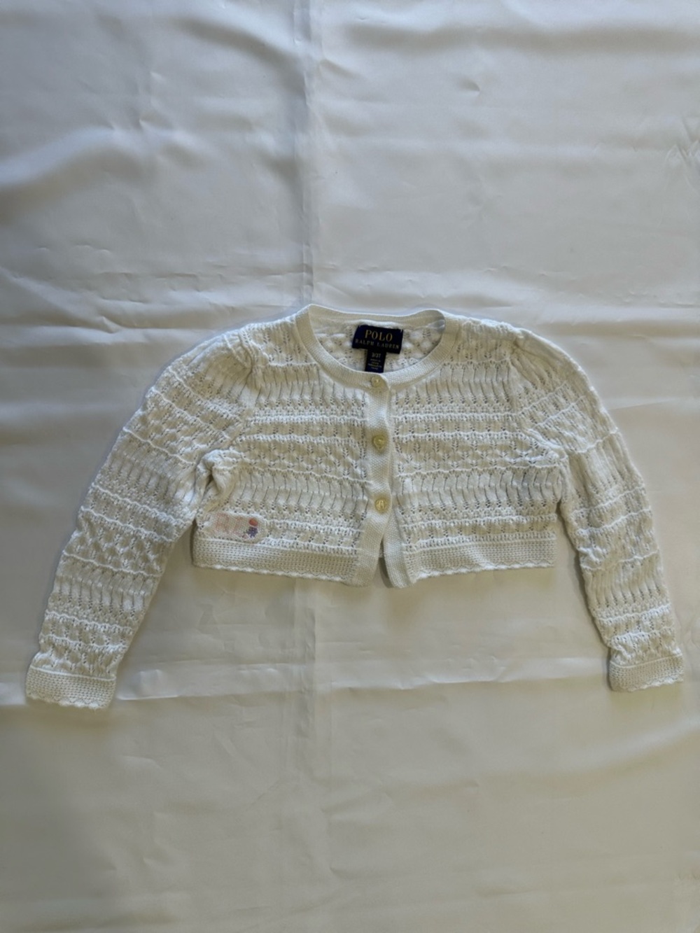 Polo Ralph Lauren Baby Knit Cardigan White Cropped Button Front Size 3T